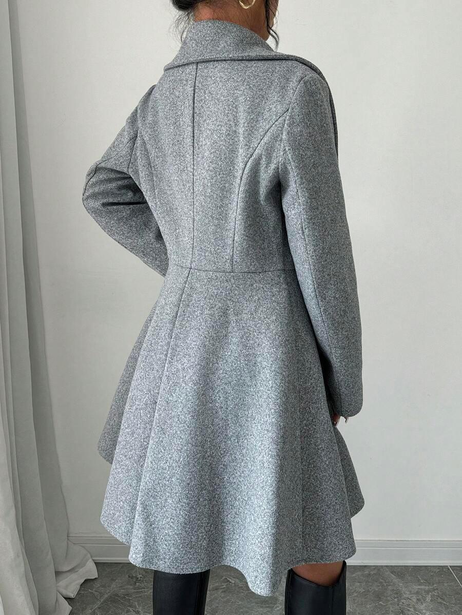 Minimalist Wool Overcoat With Waterfall Neckline