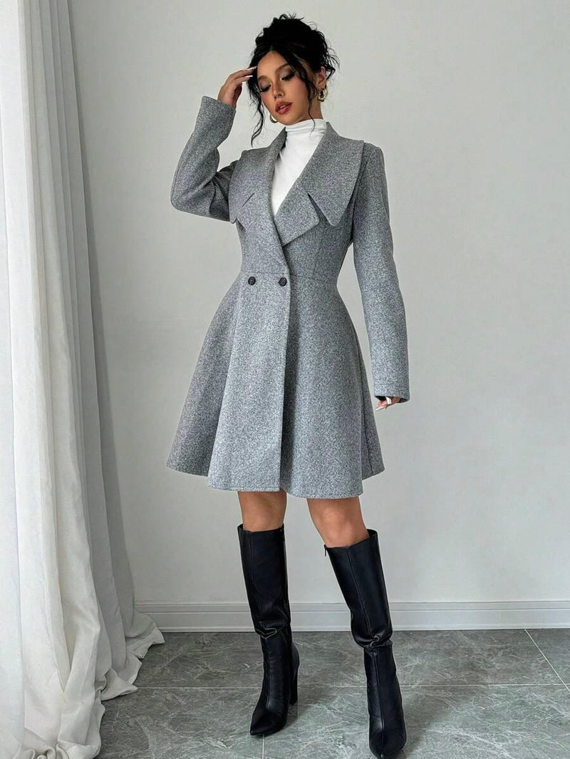 Minimalist Wool Overcoat With Waterfall Neckline