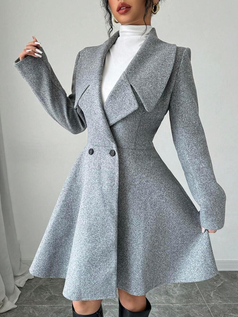 Minimalist Wool Overcoat With Waterfall Neckline