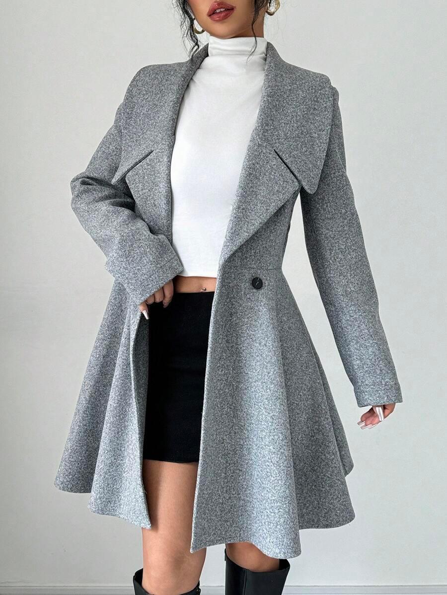 Minimalist Wool Overcoat With Waterfall Neckline