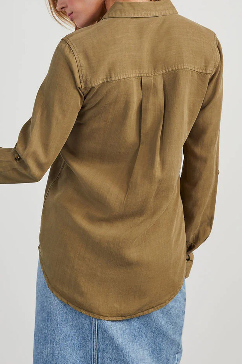 Daily Color Pocket Buttons Turndown Collar Blouses(4 Colors)
