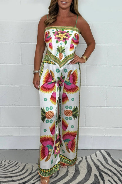 Flowers Backless Irregular Square Neck Sleeveless Two Pieces
