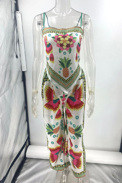 Flowers Backless Irregular Square Neck Sleeveless Two Pieces