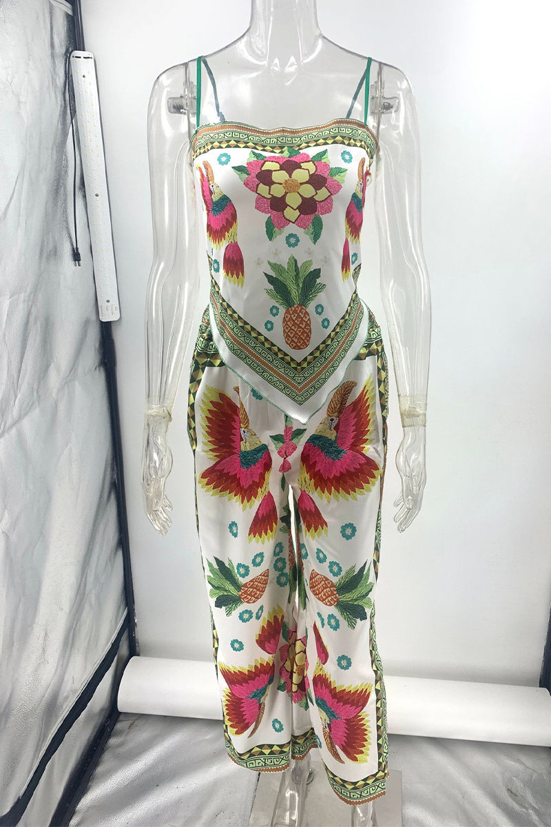 Flowers Backless Irregular Square Neck Sleeveless Two Pieces
