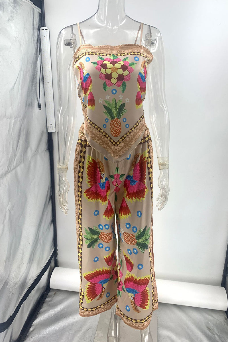 Flowers Backless Irregular Square Neck Sleeveless Two Pieces