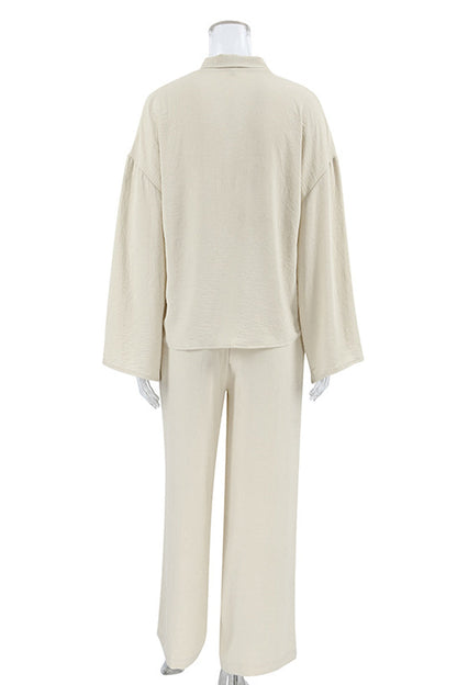 Daily Color Pocket Lace Up V Neck Long Sleeve Two Pieces