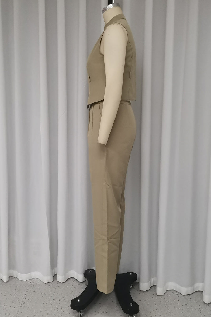 Daily Color Without Belt Zipper Mandarin Collar Sleeveless Two Pieces
