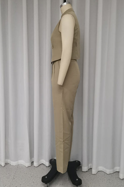 Daily Color Without Belt Zipper Mandarin Collar Sleeveless Two Pieces