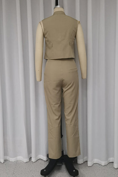 Daily Color Without Belt Zipper Mandarin Collar Sleeveless Two Pieces