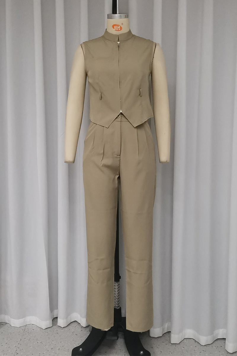 Daily Color Without Belt Zipper Mandarin Collar Sleeveless Two Pieces