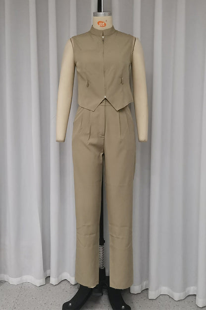 Daily Color Without Belt Zipper Mandarin Collar Sleeveless Two Pieces