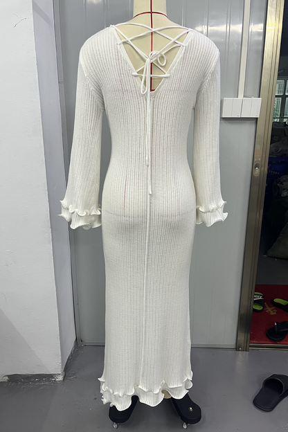 Color Lace Up Backless O Neck One Step Skirt Dresses