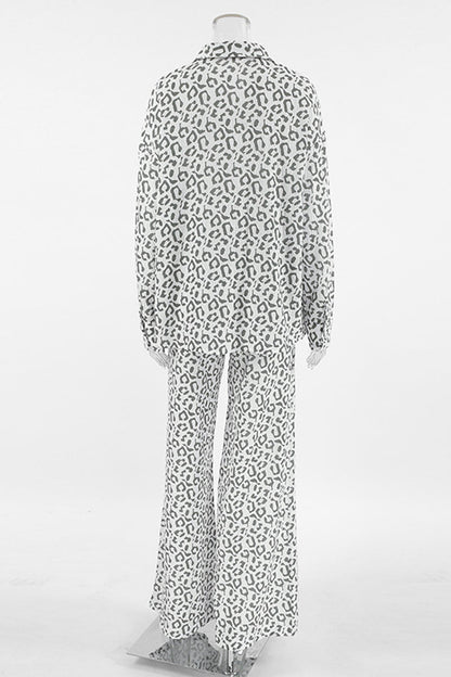 Street Leopard Print Patchwork Turndown Collar Long Sleeve Two Pieces