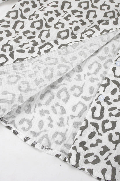 Street Leopard Print Patchwork Turndown Collar Long Sleeve Two Pieces