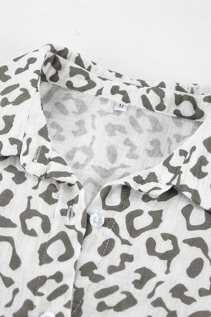 Street Leopard Print Patchwork Turndown Collar Long Sleeve Two Pieces