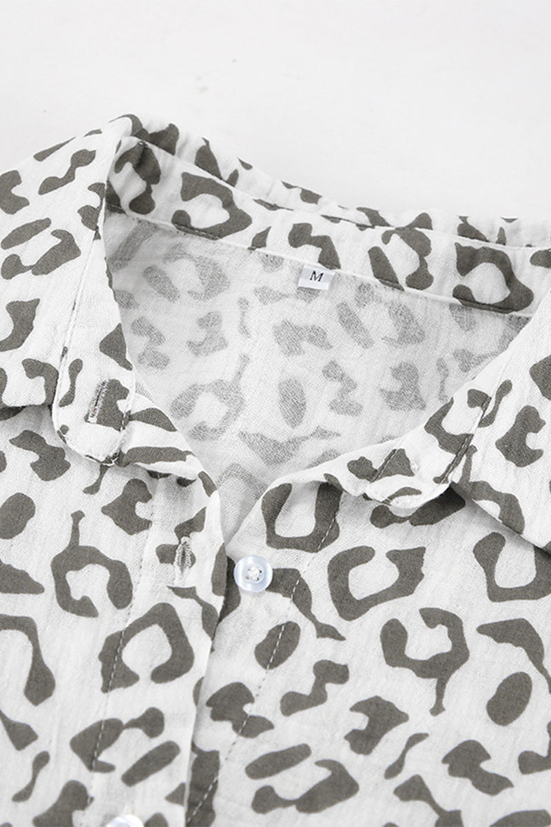 Street Leopard Print Patchwork Turndown Collar Long Sleeve Two Pieces