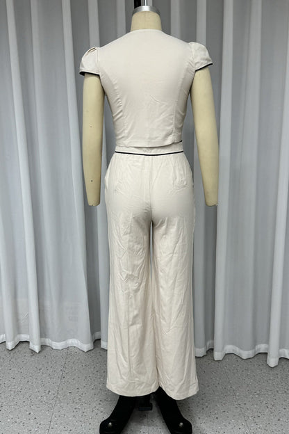 Color Pocket Buttons V Neck Short Sleeve Two Pieces