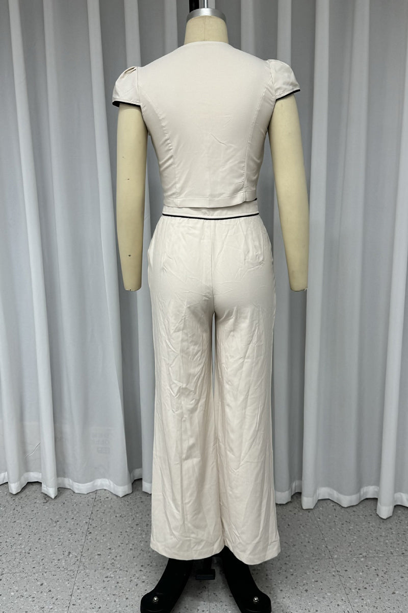 Color Pocket Buttons V Neck Short Sleeve Two Pieces