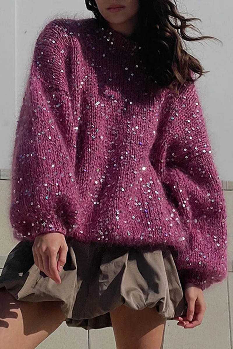 Color Sequins O Neck Sweaters(3 Colors)