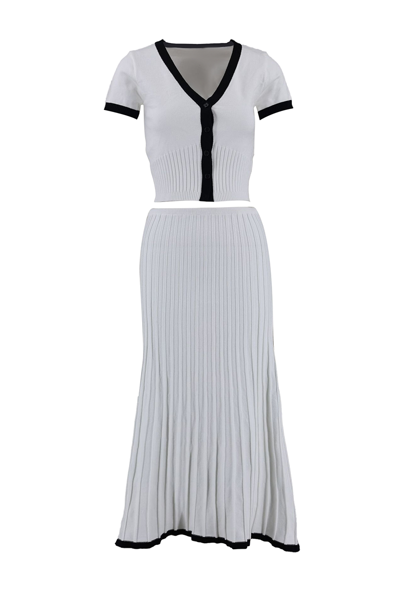 Celebrities Buckle Fold Contrast V Neck Short Sleeve Two Pieces