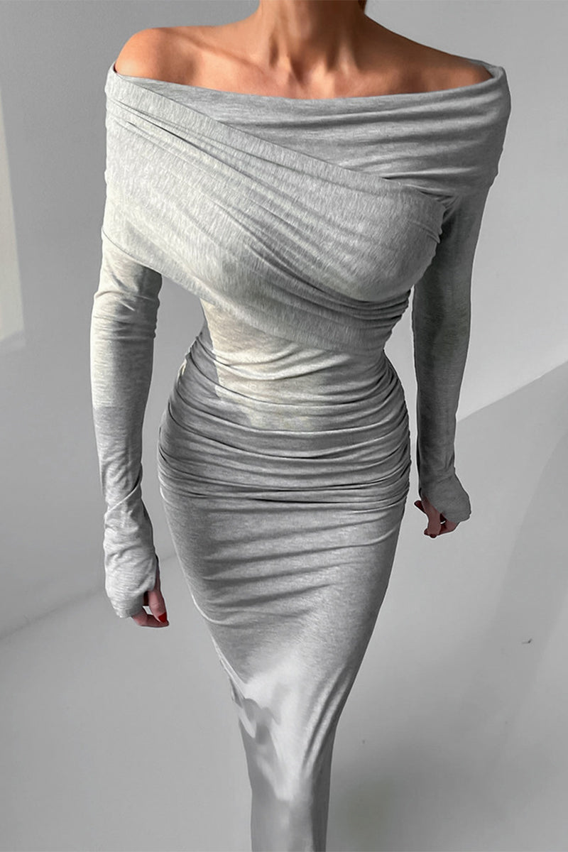 Ruched Irregular Off Shoulder Wrapped Skirt Dresses