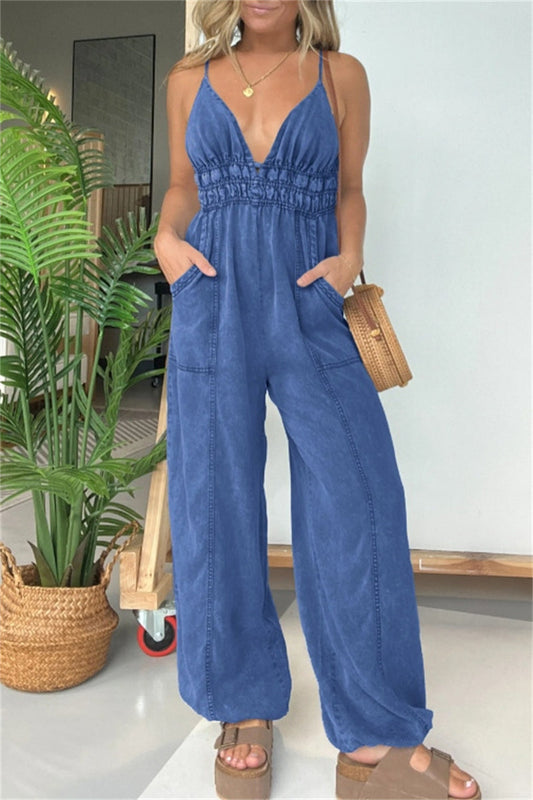 Color Patchwork Backless Spaghetti Strap Fitted Jumpsuits(5 Colors)