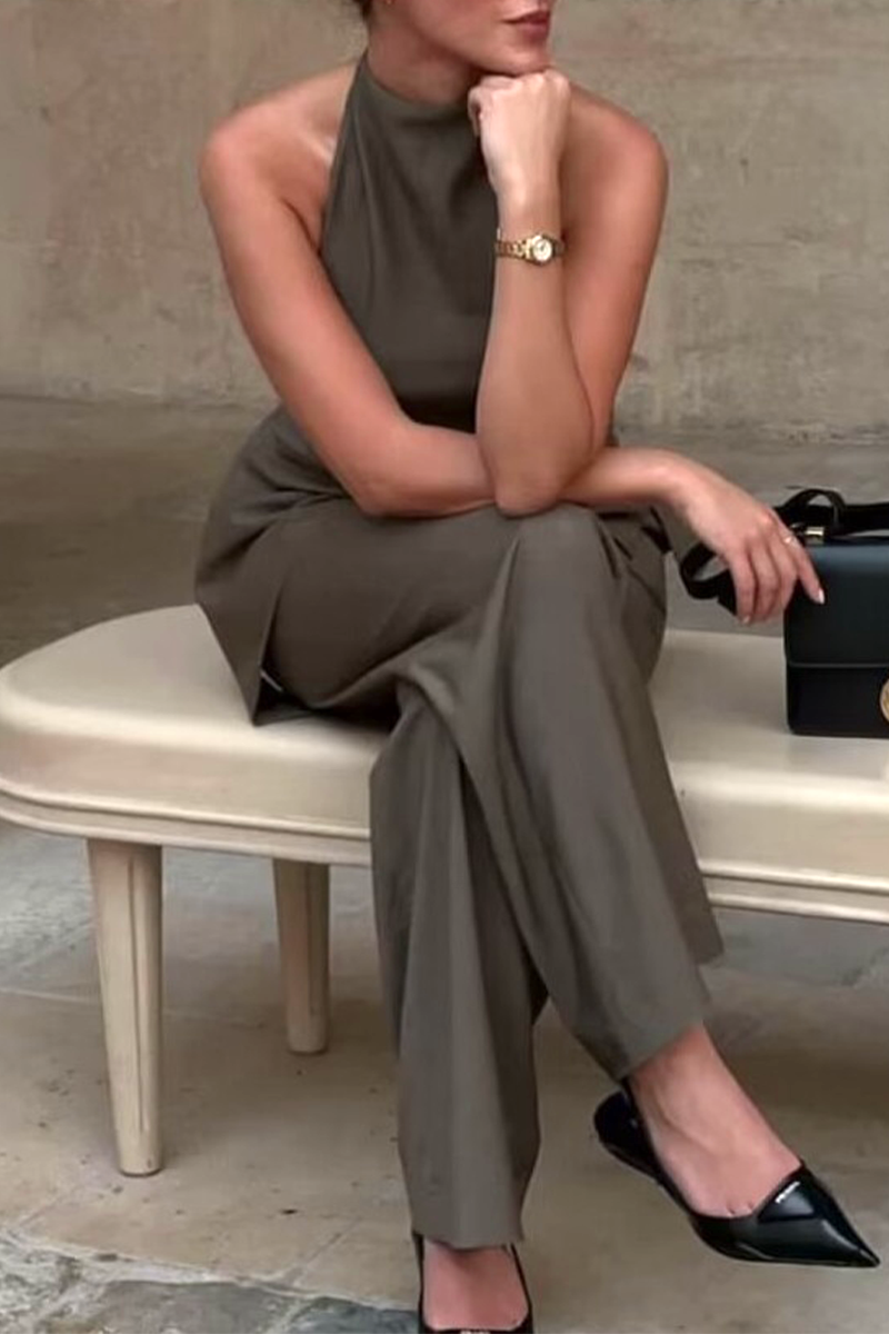Backless Irregular Halter Sleeveless Two Pieces