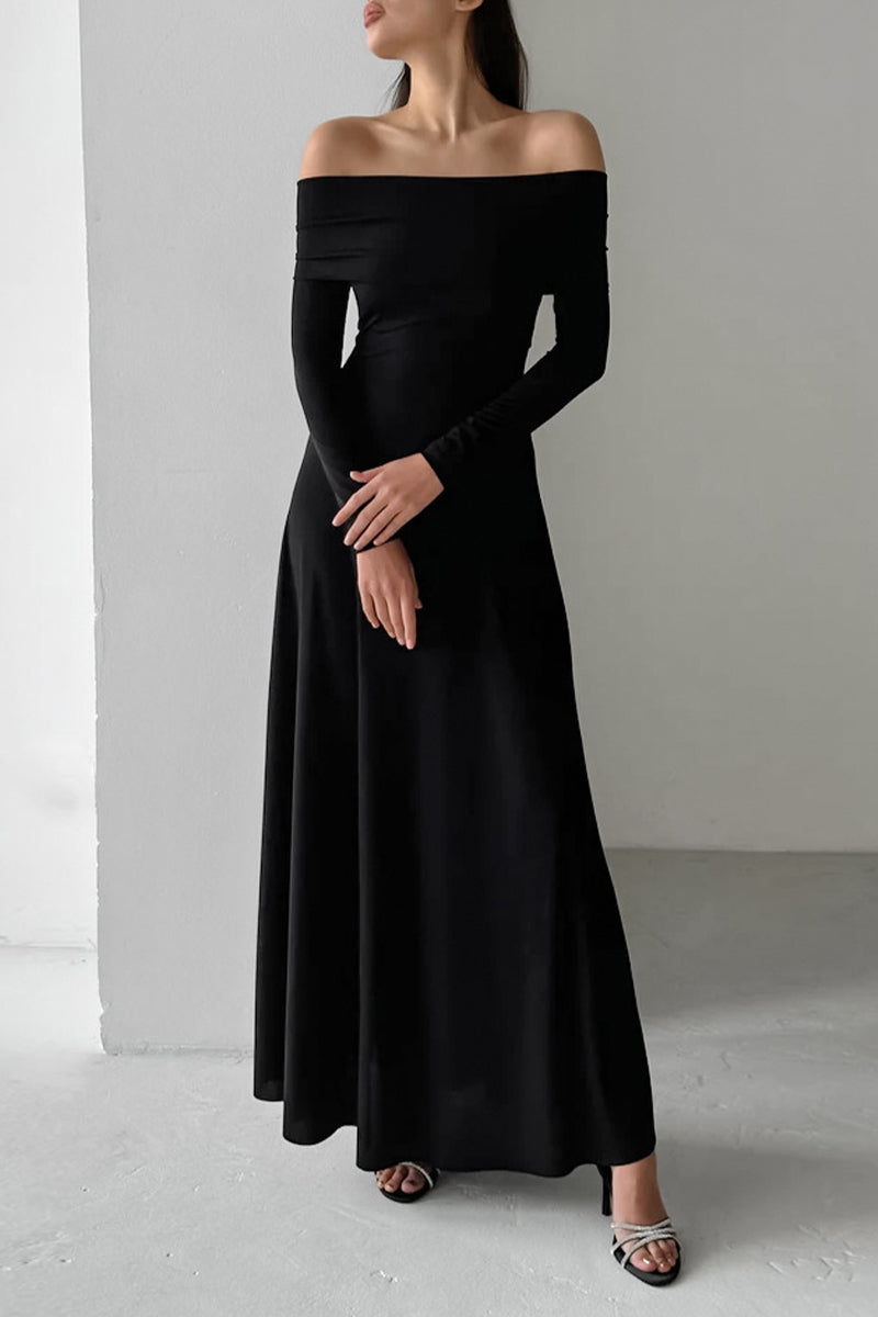 Color Ruched Off Shoulder Long Dresses
