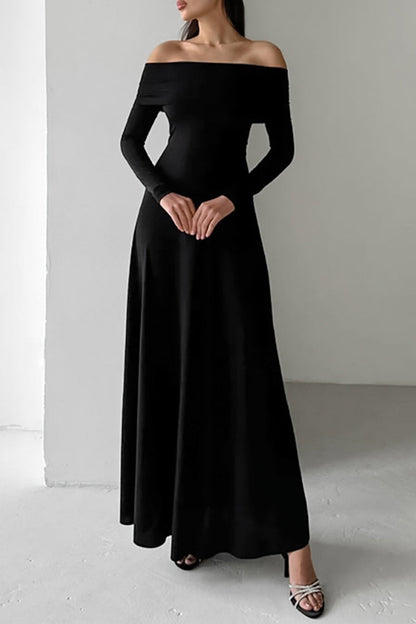 Color Ruched Off Shoulder Long Dresses