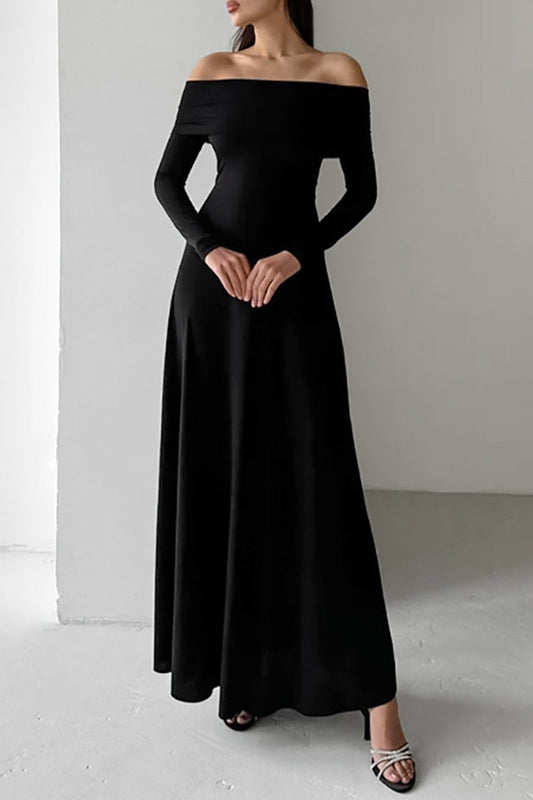 Color Ruched Off Shoulder Long Dresses