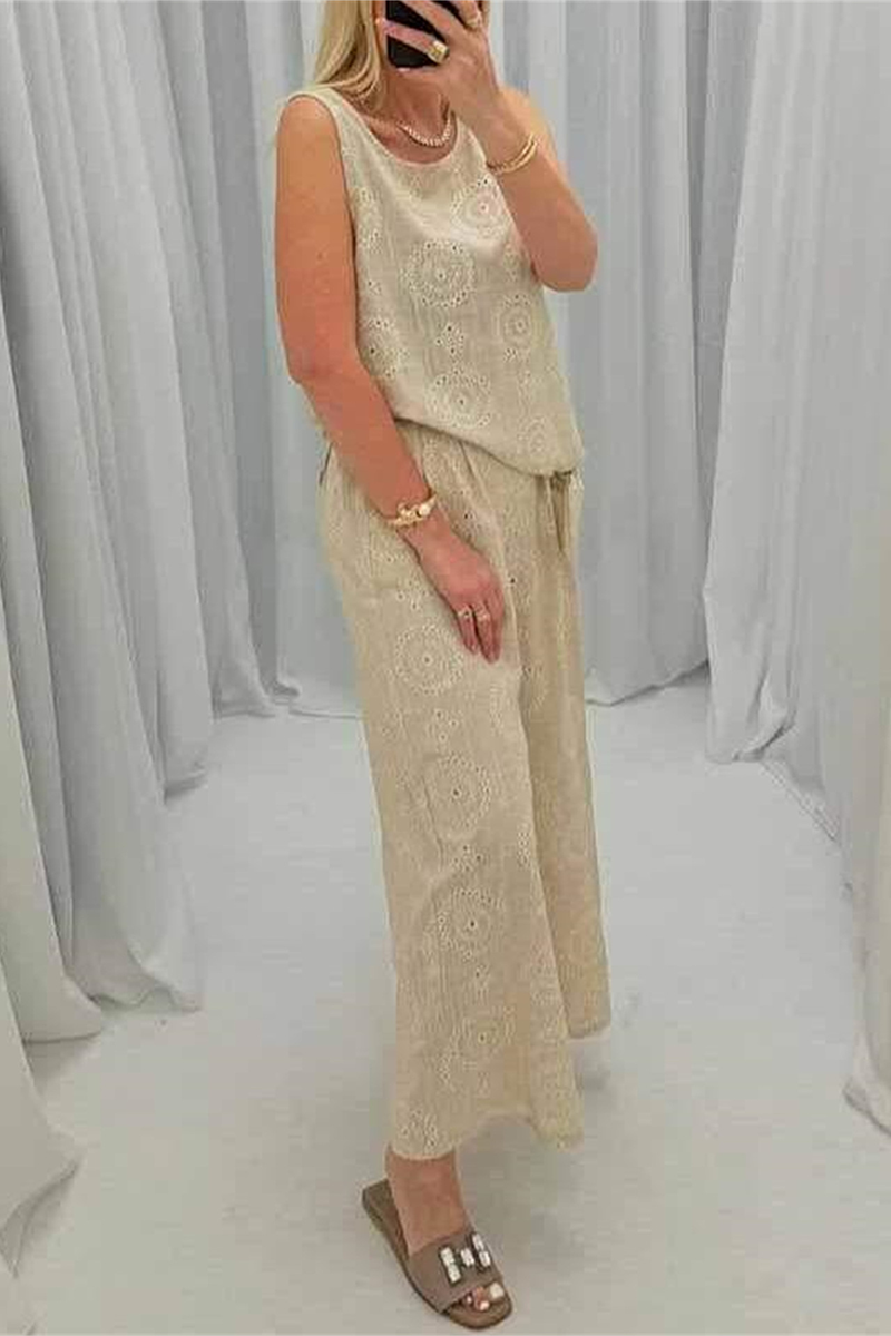Daily Color Hollow Out Pocket O Neck Sleeveless Two Pieces