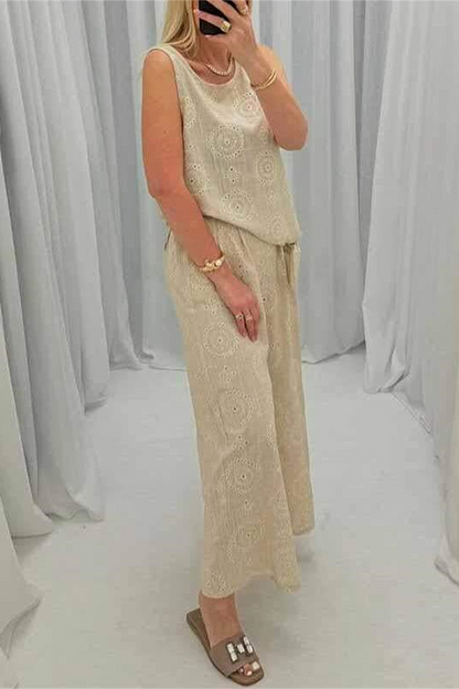 Daily Color Hollow Out Pocket O Neck Sleeveless Two Pieces
