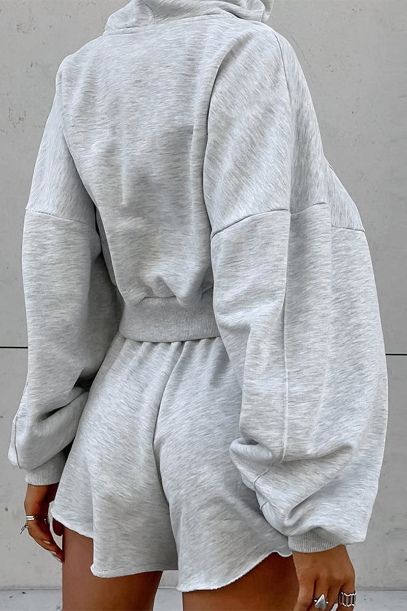 Sportswear Color Zipper Hooded Long Sleeve Two Pieces