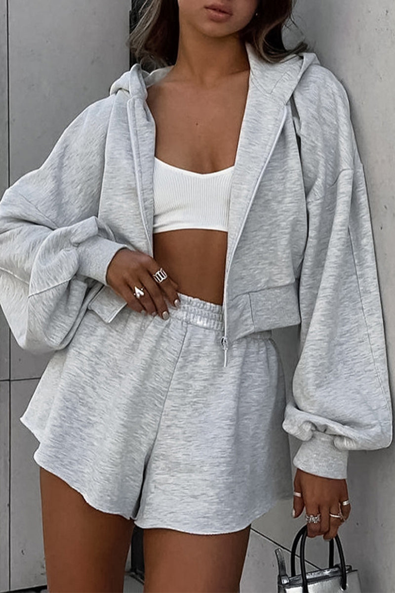 Sportswear Color Zipper Hooded Long Sleeve Two Pieces