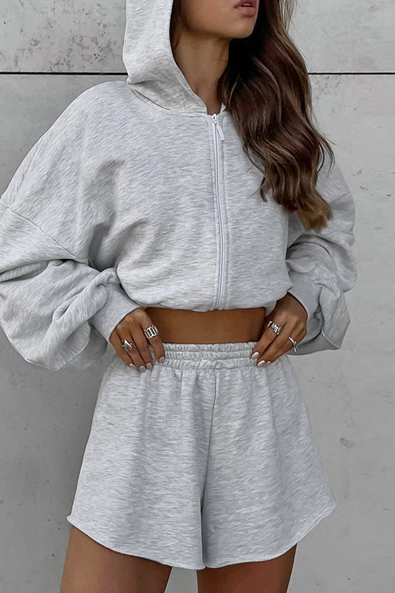 Sportswear Color Zipper Hooded Long Sleeve Two Pieces