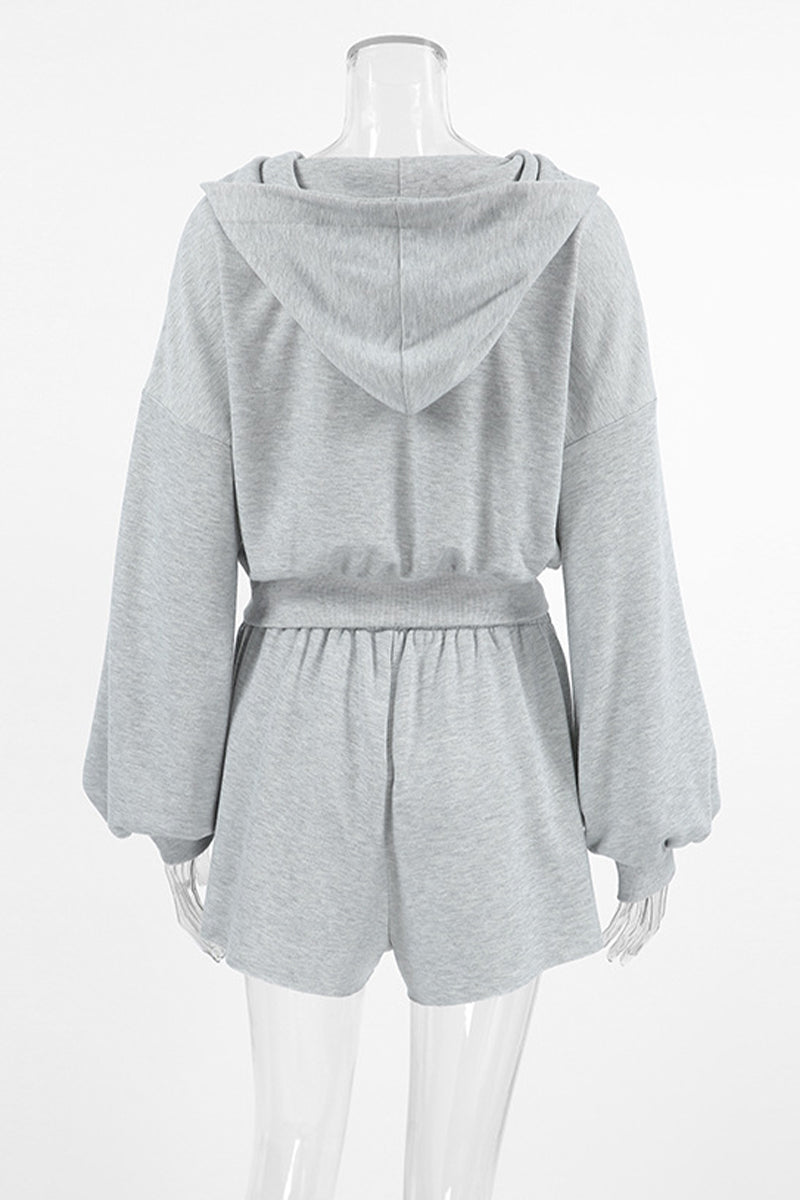 Sportswear Color Zipper Hooded Long Sleeve Two Pieces