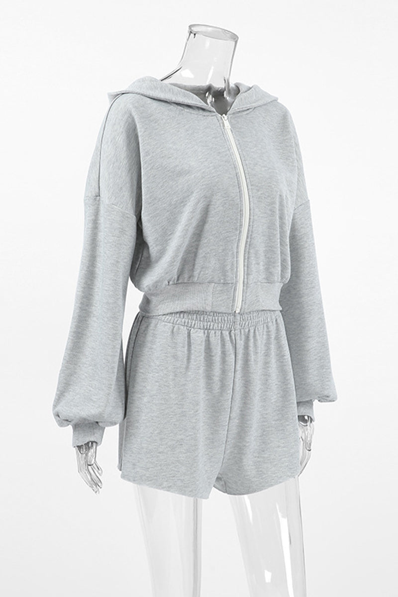 Sportswear Color Zipper Hooded Long Sleeve Two Pieces