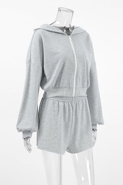 Sportswear Color Zipper Hooded Long Sleeve Two Pieces
