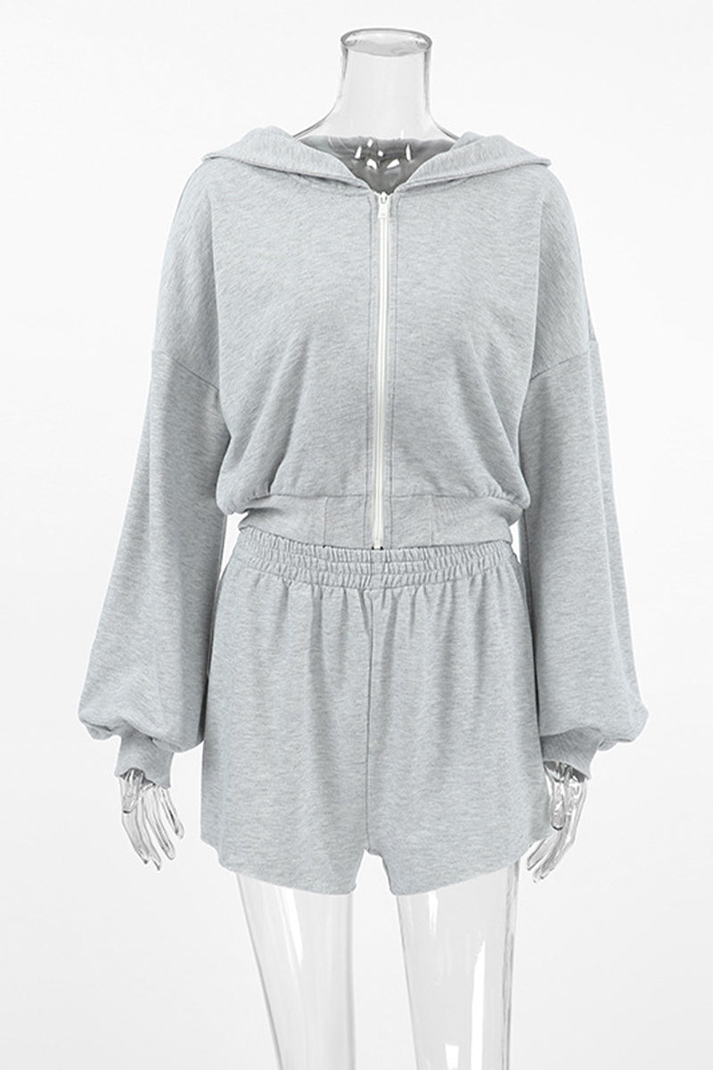 Sportswear Color Zipper Hooded Long Sleeve Two Pieces