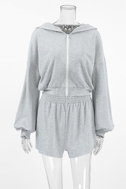 Sportswear Color Zipper Hooded Long Sleeve Two Pieces