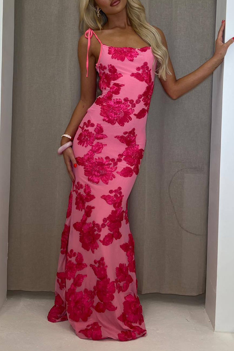 Flowers Embroidered Patchwork U Neck One Step Skirt Dresses(3 Colors)