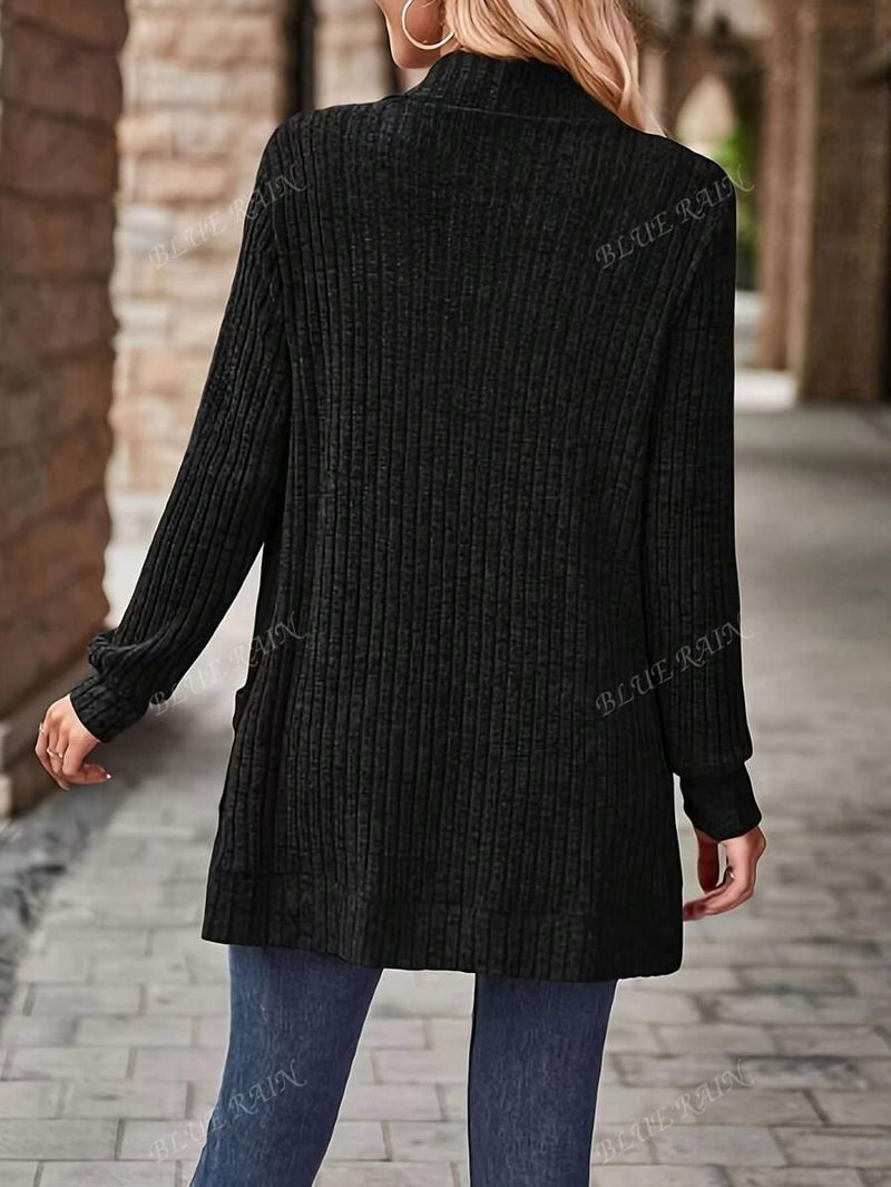 Color Knit Cardigan With Pockets Soft Cozy