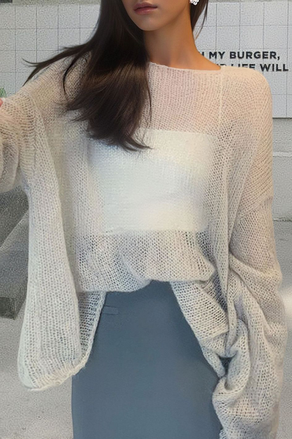 Color See-through O Neck Sweaters(3 Colors)