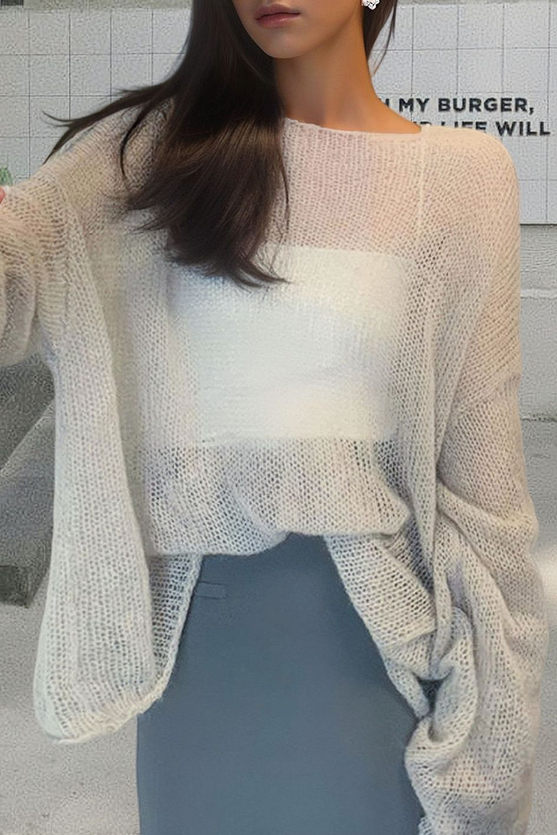 Color See-through O Neck Sweaters(3 Colors)
