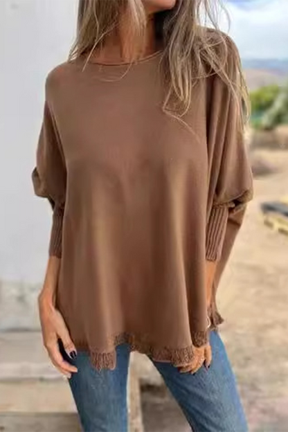 Color Stringy Selvedge O Neck Sweaters(8 Colors)