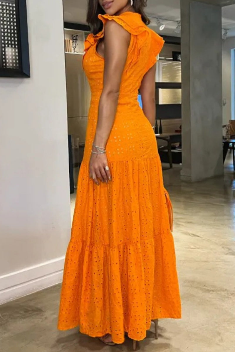 Color Basic O Neck Long Dresses