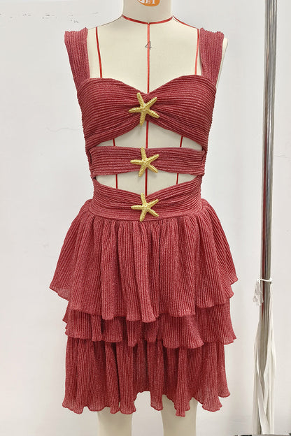Patchwork the Stars Hollow Out Backless Spaghetti Strap Cake Skirt Dresses
