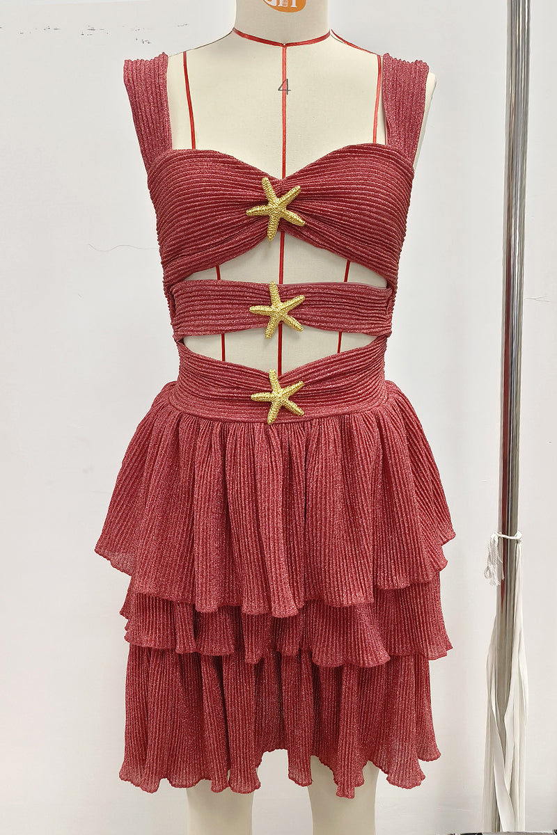 Patchwork the Stars Hollow Out Backless Spaghetti Strap Cake Skirt Dresses