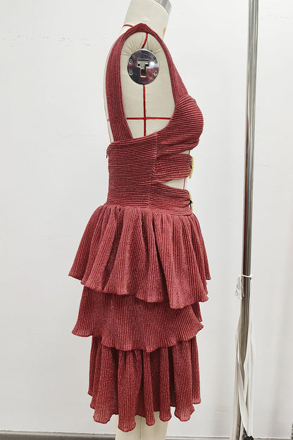 Patchwork the Stars Hollow Out Backless Spaghetti Strap Cake Skirt Dresses