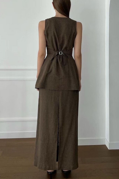 Daily Color Pocket Buttons Square Neck Sleeveless Two Pieces